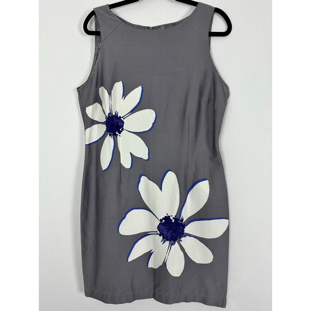 VTG Studio I Gray Floral Mod Midi Shift Dress Minimalist 90s Retro Size 16 XL